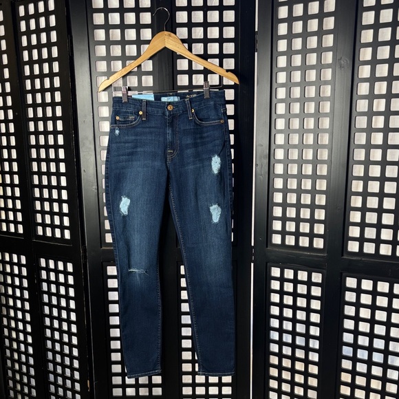 7 For All Mankind Denim - 💙7 For All Mankind Blair The Ankle Jeans Women's 28 NWT Dark Wash Distressed💙